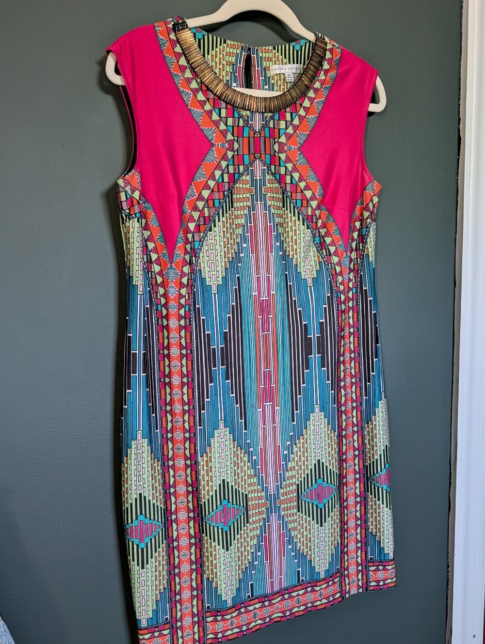 Sandra Darren Fuchsia & Multicolor Geo-Print Sleeveless Dress